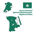 Map outline and flag of Macau, Light green with a lotus flower above the stylised Governor Nobre de Carvalho Bridge and water.