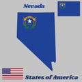 Map outline and flag of Nevada, Solid cobalt blue field. The canton contains two sagebrush branches encircling a silver star.