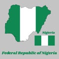 Map outline and flag of Nigeria, it is A vertical bicolor triband of green, white and green.