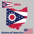 Map outline and flag of Ohio, Guidon consisting of 5 horizontal stripes alternating between red and white.