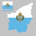 Map outline and flag of San marino and the country name, a horizontal bicolour of white and light blue; charged with the Coat of