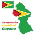 Map outline of Guyana, a green field with triangle red black yellow white.