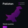 Map of Pakistan. Vector creative digital neon flat line art abstract simple map with violet, purple, pink striped texture