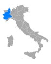Map of Piedmont in Italy