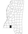 Map of pike County in Mississippi state on white background. single County map highlighted by black colour on Mississippi map.