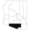 Map of Pima County in Arizona state on white background. single County map highlighted by black colour on Arizona map. UNITED