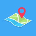 Map with pin on blue background. Electronic map gps location vector symbol. Vector illustration EPS 10