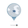 Map pin with detailed map of Azerbaijan and neighboring countries