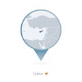 Map pin with detailed map of Cyprus and neighboring countries