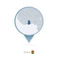 Map pin with detailed map of Ghana and neighboring countries Royalty Free Stock Photo