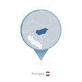 Map pin with detailed map of Hungary and neighboring countries Royalty Free Stock Photo