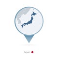 Map pin with detailed map of Japan and neighboring countries