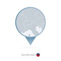 Map pin with detailed map of Liechtenstein and neighboring countries