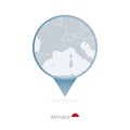 Map pin with detailed map of Monaco and neighboring countries Royalty Free Stock Photo