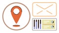 Map pin, envelope, and analytics dashboard for location, communication, and data visualization Royalty Free Stock Photo