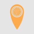 Map pin fresh juice with orange . concept of nutrition, citric, pointer