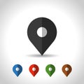 Map pin and geolocation mapping icon. color set.