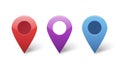 Map pin gps pointer markers for destination location vector icons set or position points violet blue red color tags Royalty Free Stock Photo
