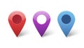 Map pin gps pointer markers for destination location vector icons set or position points violet blue red color tags