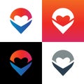 Map pin and heart logo icon design, love and location symbol - Vector