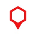 Map pin icon. Flat location pointer sign. Red hixagone shaped logo vector illustration
