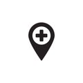 Map pin icon, hospital map pointer symbol