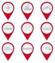 Map pin icons of transports