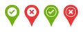 Tick and cross location map pin marker pointer icon Royalty Free Stock Photo