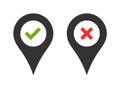 Tick and cross location map pin marker pointer icon Royalty Free Stock Photo