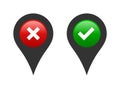 Tick and cross location map pin marker pointer icon