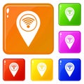 Map pin pointer with wi fi symbol icons set vector color Royalty Free Stock Photo