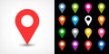 Color map pin sign location icon with drop shadow