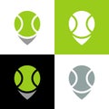 Map pin and tennis ball logo icon - Vector Royalty Free Stock Photo