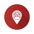 Map pinpoint with car inside flat design long shadow glyph icon