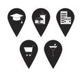 Map pinpoint locations black and white 2D line cartoon objects set