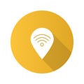 Map pinpoint with wifi signal inside flat design long shadow gly