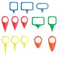 Map pins in colors, red, green and blue Royalty Free Stock Photo