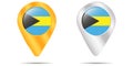 Map of pins with flag of Bahamas. On a white background