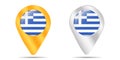 Map of pins with flag of Greece. On a white background Royalty Free Stock Photo