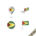 Map pins with flag of GUYANA