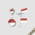 Map pins with flag of Indonesia Royalty Free Stock Photo