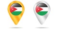 Map of pins with flag of Jordan. On a white background