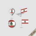 Map pins with flag of LEBANON Royalty Free Stock Photo