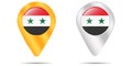 Map of pins with flag of Syria. On a white background