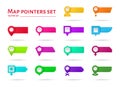 Map pins. Text marker icons. Banner pointer for title or label. Navigation point tag. Location button. Travel position