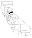 Map of placer County in California state on white background. single County map highlighted by black colour on California map.