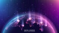 Map of the planet. World map. Global social network. Future. Vector. Violet and blue futuristic background with planet Earth. Royalty Free Stock Photo