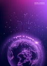 Map of the planet. World map. Violet and blue futuristic background with planet Earth. Global social network. Future. Vector. Royalty Free Stock Photo