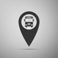 Map pointer with bus icon isolated on grey background Royalty Free Stock Photo