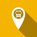 Map pointer with bus icon isolated with long shadow Royalty Free Stock Photo